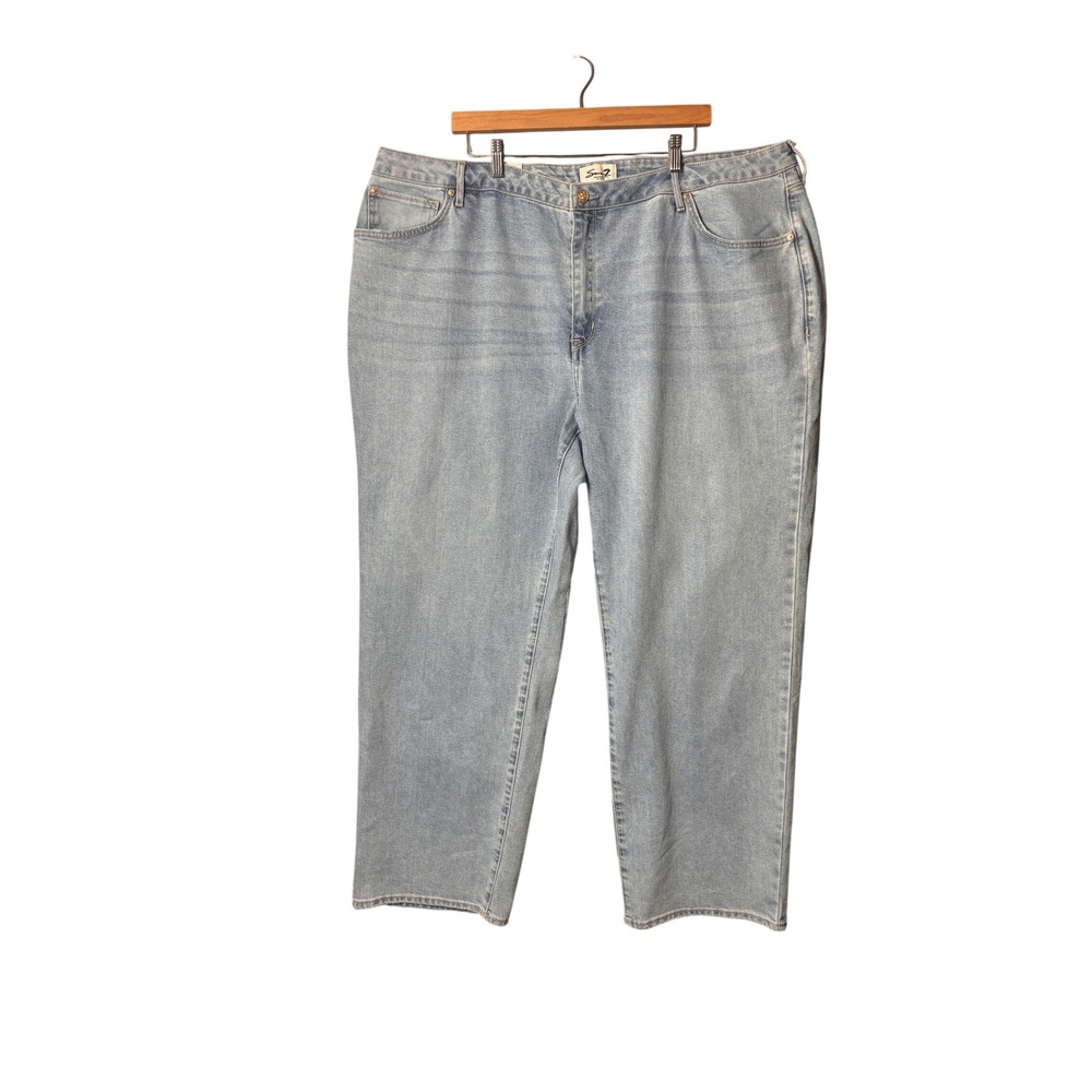Seven7 Women Loose Straight Jean 24W Light Blue High Rise Classic Minimalist